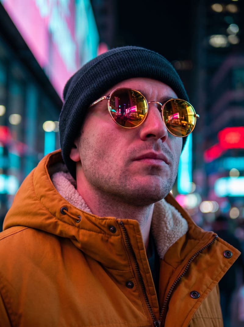 A cinematic cyberpunk portrait based on the uploaded reference photo, faithfully matching — AI-generated image