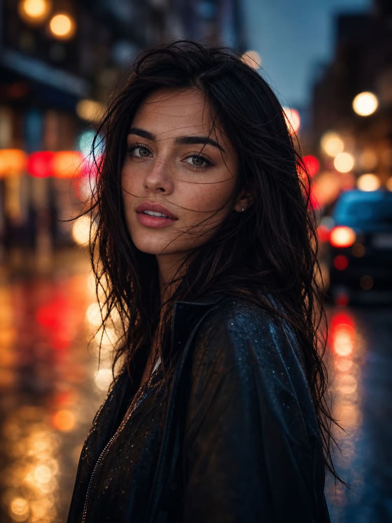 A hyperrealistic close-up portrait of a beautiful young woman standing in the — AI-generated image