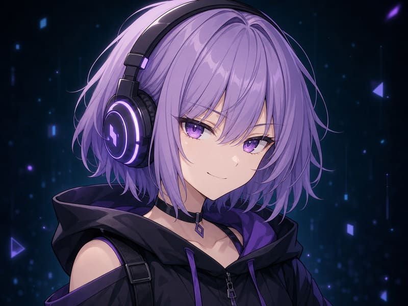 Anime girl avatar with glowing headphones generated with AI
