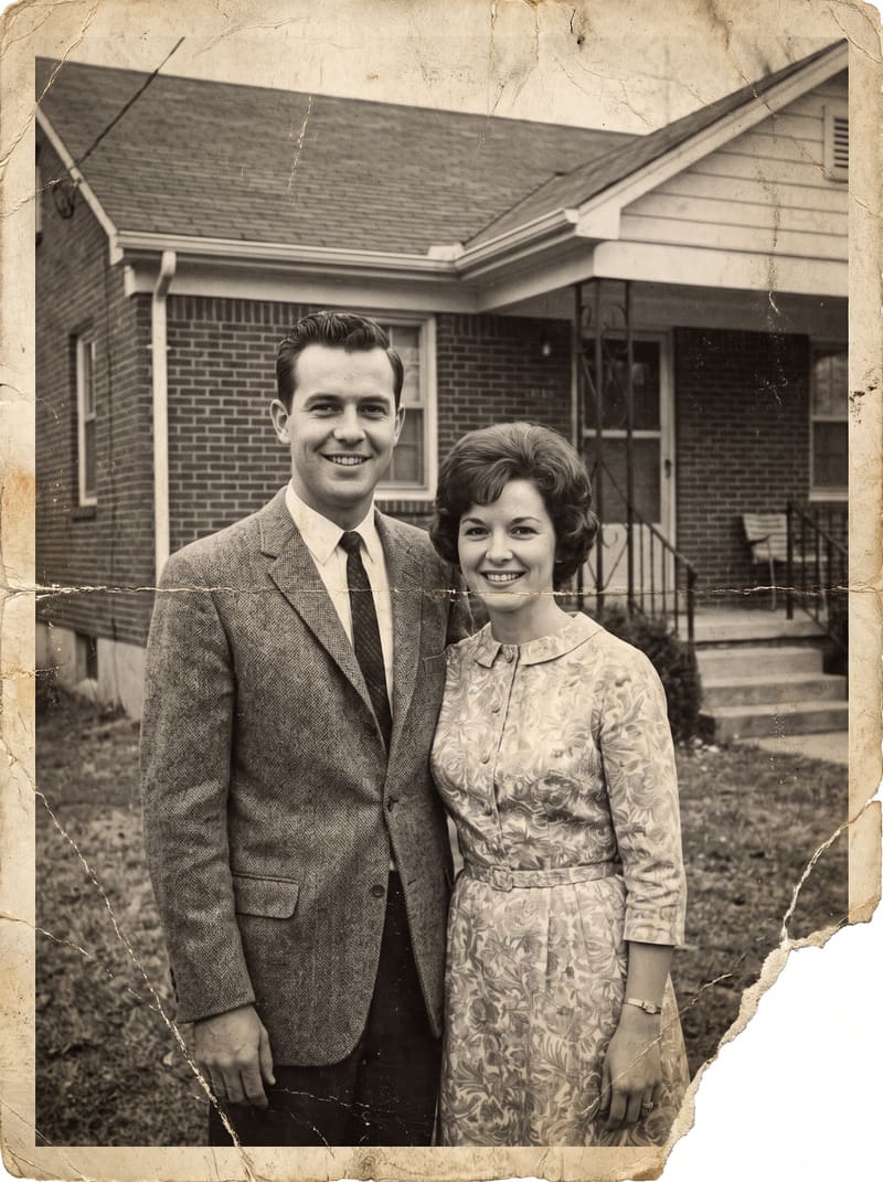 Old damaged black and white photo with scratches and creases