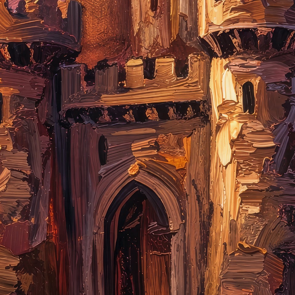 After: the same AI art upscaled to 8K (4892×6552 px) with Creative mode – crisp textures and brush strokes at 100%