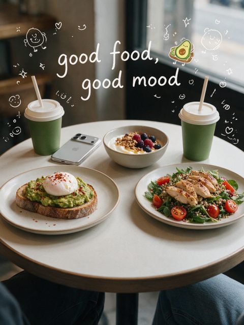 Cheerful café brunch table – AI image prompt example
