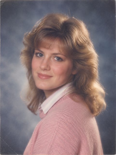 Faded 1980s yearbook portrait – AI image prompt example