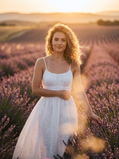 Lavender field at dusk – AI image prompt example
