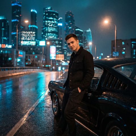 Mustang night city shot – AI image prompt example