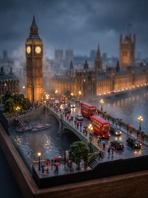 Rainy Big Ben miniature – AI image prompt example