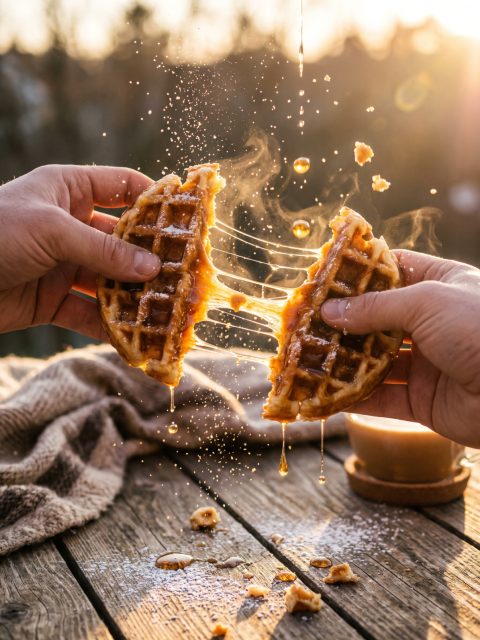 Tearing Belgian waffle moment – AI image prompt example