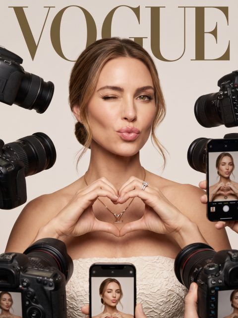 Vogue heart-pose cover portrait – AI image prompt example
