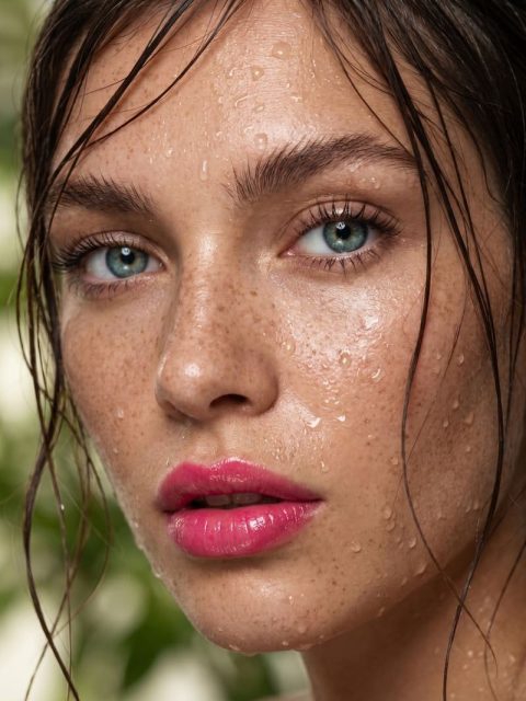 Wet-look beauty close-up – AI image prompt example