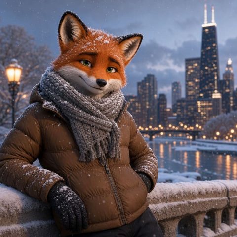 Winter fox character – AI image prompt example